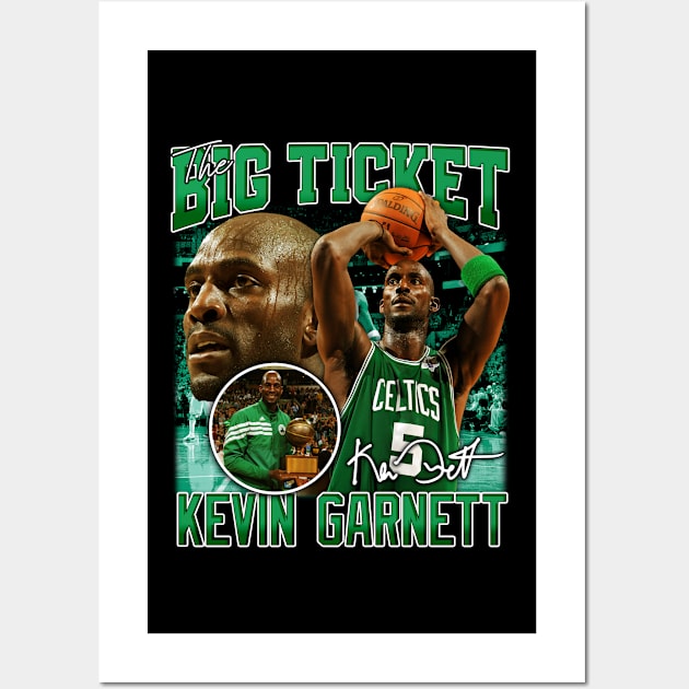 Kevin Garnett The Big Ticket Basketball Signature Vintage Retro 80s 90s Bootleg Rap Style Wall Art by CarDE